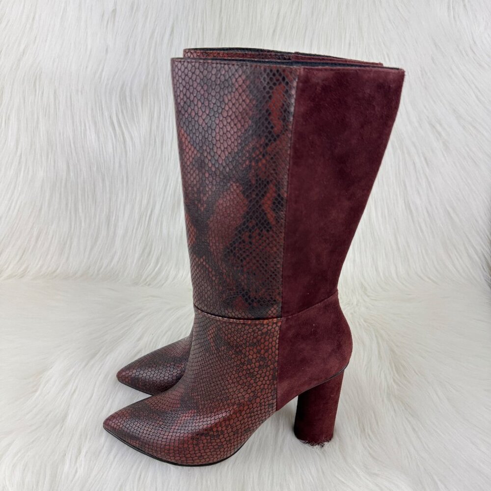 New Women's 42 Gold Kolby Mid Calf Boots Booties Size 8.5 Brunette Snake Suede - Picture 4 of 14